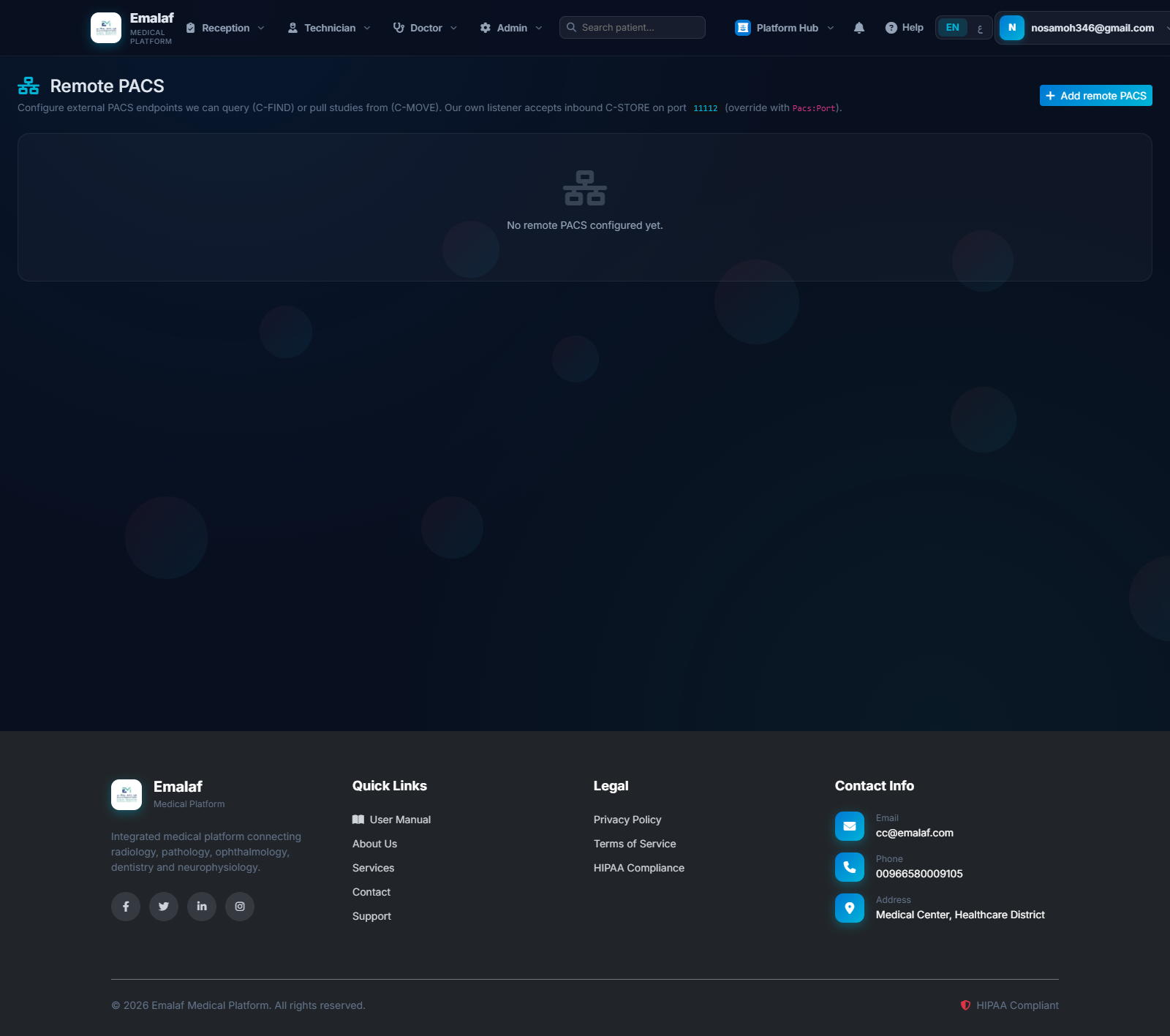 Remote PACS admin page